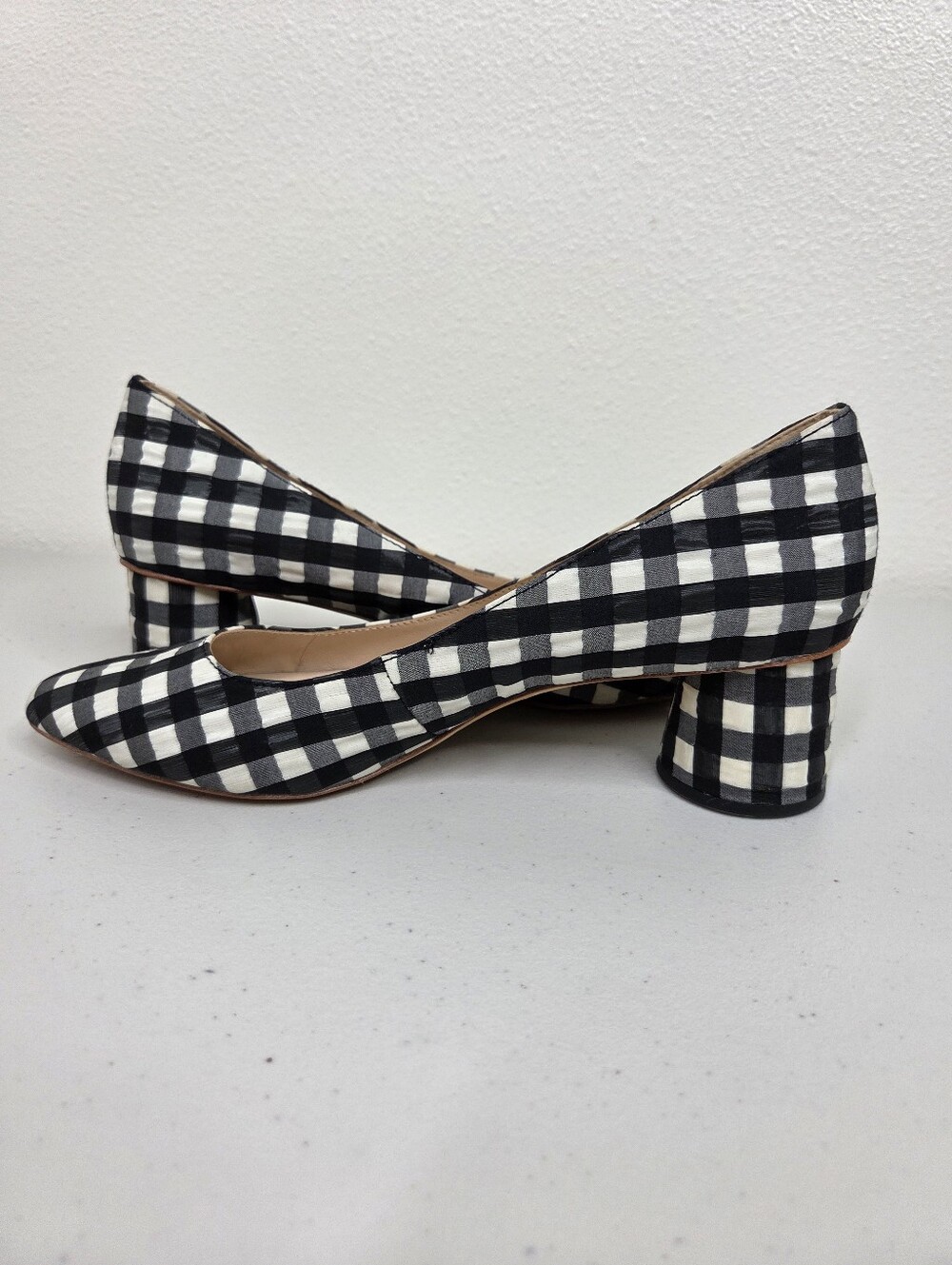 Loeffler Randall Ina Black & White Gingham Checkered Block Heel Almond Toe Pumps - Picture 12 of 16
